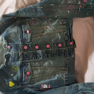 One of a kind super distressed denim jacket Small